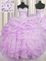 Modest Sweetheart Sleeveless Lace Up 15th Birthday Dress Lilac Organza