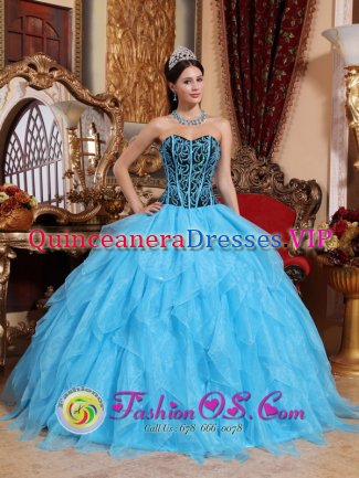 Sharon Mssachusetts/MA Sweetheart Neckline Embroidery with Beading Modest Aqua Blue Quinceanera Dress with Ruffles