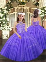 Fashionable Lavender Tulle Lace Up Child Pageant Dress Sleeveless Floor Length Beading and Ruffles(SKU PAG1050BIZ)