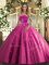 Hot Pink Ball Gowns Beading and Appliques Vestidos de Quinceanera Lace Up Tulle Sleeveless Floor Length