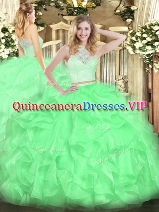 Edgy Sleeveless Lace and Ruffles Zipper Sweet 16 Quinceanera Dress