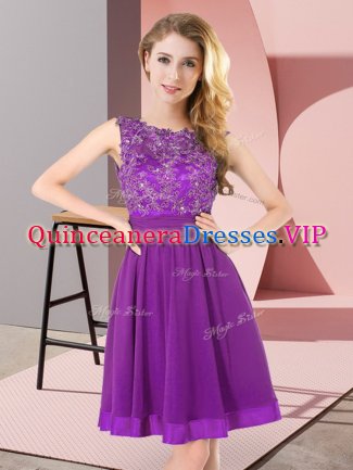 Ideal Purple Sleeveless Chiffon Backless Dama Dress for Wedding Party