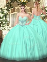 Modern Apple Green Satin Lace Up Sweetheart Sleeveless Floor Length Quinceanera Dress Beading