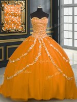 Orange Lace Up Sweetheart Beading and Appliques Quinceanera Gown Tulle Sleeveless Brush Train(SKU PSSW0191-16BIZ)