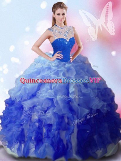 Exceptional Floor Length Multi-color Sweet 16 Quinceanera Dress High-neck Sleeveless Zipper - Click Image to Close