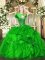 Green Lace Up Quince Ball Gowns Beading and Ruffles Sleeveless Floor Length