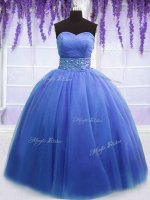 Blue Sweetheart Neckline Beading and Belt Sweet 16 Dress Sleeveless Lace Up