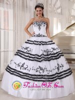 Seward Nebraska/NE White and Black Quinceanera Dress With Sweetheart Neckline Embroidery Decorate floor length ball gown