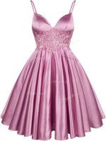 Lilac A-line Lace Dama Dress Lace Up Elastic Woven Satin Sleeveless Knee Length