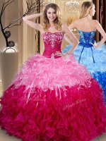 Fine Multi-color Organza Lace Up Ball Gown Prom Dress Sleeveless Floor Length Embroidery and Ruffles