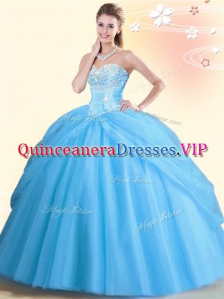 Glorious Aqua Blue Lace Up Quinceanera Dress Beading Sleeveless Floor Length