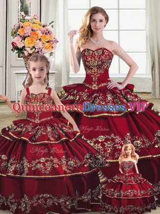 Fabulous Floor Length Lace Up Sweet 16 Quinceanera Dress Wine Red for Sweet 16 and Quinceanera with Embroidery and Ruffled Layers