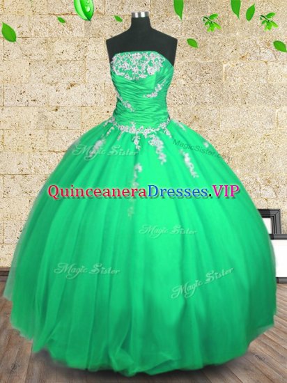 Cheap Floor Length Lace Up 15 Quinceanera Dress Green for Military Ball and Sweet 16 and Quinceanera with Embroidery and Ruching - Click Image to Close