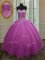 High Quality Fuchsia Ball Gowns Organza Sweetheart Sleeveless Beading and Belt Floor Length Lace Up Quinceanera Dresses