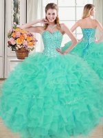 Exquisite Turquoise Sleeveless Organza Lace Up Quinceanera Dresses for Military Ball and Sweet 16 and Quinceanera(SKU PSSW0448MTBIZ)