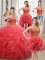 Inexpensive Four Piece Coral Red Sleeveless Floor Length Beading and Ruffles Lace Up 15th Birthday Dress