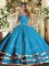 Decent Floor Length Baby Blue Quinceanera Gown Halter Top Sleeveless Lace Up