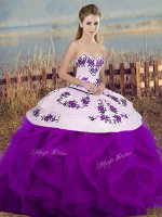 White And Purple Sweetheart Lace Up Embroidery and Ruffles and Bowknot Sweet 16 Quinceanera Dress Sleeveless