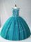 Designer Floor Length Teal Quinceanera Dresses Scoop Sleeveless Lace Up