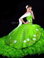 Unique Sleeveless Organza Brush Train Lace Up Sweet 16 Quinceanera Dress for Military Ball and Sweet 16 and Quinceanera