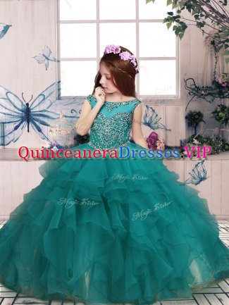 New Style Turquoise Scoop Zipper Beading and Ruffles High School Pageant Dress Sleeveless