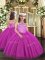 Affordable Fuchsia Lace Up Halter Top Beading Pageant Dress for Teens Tulle Sleeveless