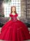 Beading Little Girls Pageant Gowns Red Lace Up Sleeveless Floor Length