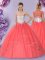 Watermelon Red Ball Gowns Sweetheart Sleeveless Tulle Floor Length Lace Up Beading Sweet 16 Dresses