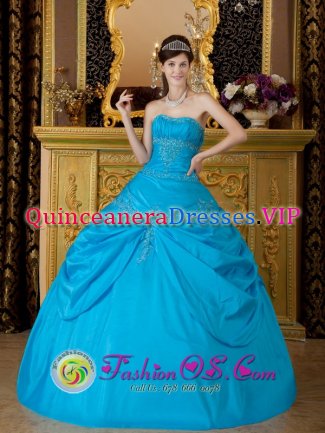 Strapless Sky Blue Quinceanera Dress With Appliques Decorate Pick-ups Gown In North West South Africa