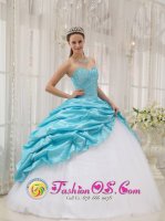 Jarabacoa Dominican Republic Perfect Blue and White Taffeta and Tulle For Affordable Quinceanera Dress Beading