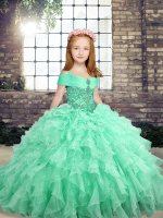 Sleeveless Organza Floor Length Lace Up Kids Formal Wear in Apple Green with Beading and Ruffles(SKU PAG1211-13BIZ)