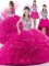 Hot Sale Four Piece Pick Ups Floor Length Hot Pink Quinceanera Dress High-neck Sleeveless Zipper