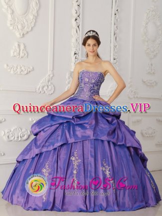 Tamarac FL Custom Made Elegant Purple Embroidery and Beading Floor-length Quinceanera Dress With Pick-ups Taffeta