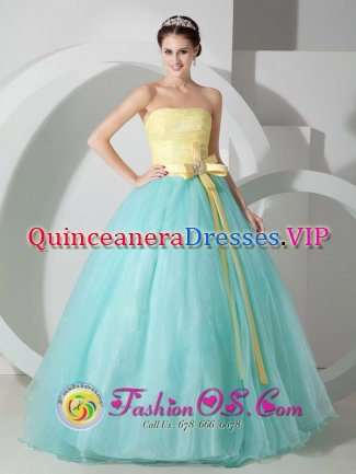 Fabulous Baby Blue and Yellow For Strapless Quinceanea Dress Sash and Ruched Bodice Decorate In Enfield New hampshire/NH