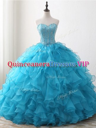 Smart Ball Gowns Sweet 16 Dresses Baby Blue Sweetheart Organza Sleeveless Floor Length Lace Up