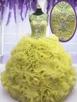 Sweet Scoop Organza Sleeveless Floor Length Quince Ball Gowns and Beading and Ruffles