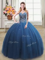 Inexpensive Tulle Sleeveless Floor Length Sweet 16 Quinceanera Dress and Beading