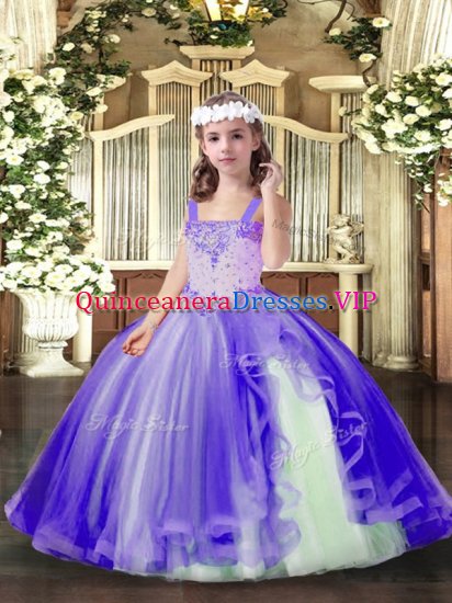 Floor Length Lavender Little Girls Pageant Gowns Straps Sleeveless Lace Up - Click Image to Close