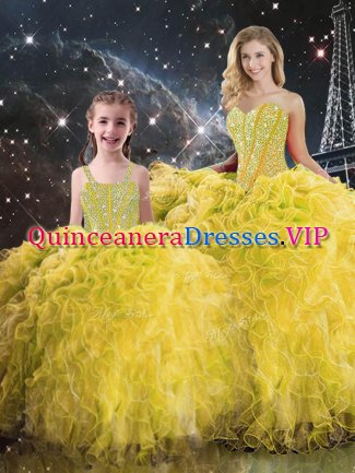 Sumptuous Sweetheart Sleeveless Organza 15th Birthday Dress Beading and Ruffles Lace Up