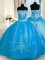 Floor Length Lace Up Quinceanera Gowns Baby Blue for Military Ball and Sweet 16 and Quinceanera with Embroidery