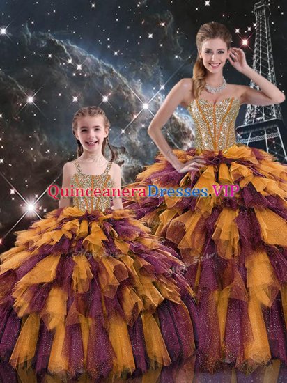 Fabulous Multi-color Ball Gowns Beading and Ruffles and Ruffled Layers 15 Quinceanera Dress Lace Up Organza Sleeveless Floor Length - Click Image to Close