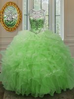 Lace Up Scoop Beading and Ruffles Quinceanera Dresses Organza Sleeveless