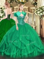 Wonderful Turquoise Tulle Lace Up Quinceanera Gown Sleeveless Floor Length Beading and Ruffles(SKU SJQDDT1464002BIZ)