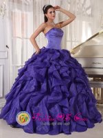 Plymouth Indiana/IN Beaded Bodice Low Price Purple Satin and Organza Quinceanera Dress