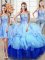 Three Piece Multi-color Ball Gowns Sweetheart Sleeveless Organza Floor Length Lace Up Ruffles and Sequins Quince Ball Gowns