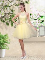 Tulle Sleeveless Knee Length Quinceanera Dama Dress and Lace and Belt