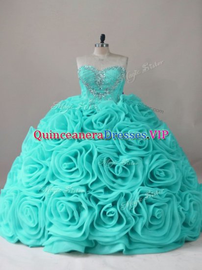 Cute Aqua Blue Quinceanera Gown Sweet 16 and Quinceanera with Beading Sweetheart Sleeveless Lace Up - Click Image to Close