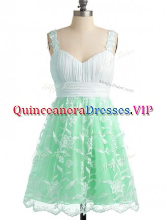 Apple Green Sleeveless Lace Knee Length Dama Dress for Quinceanera