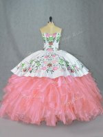 Sweet Sleeveless Lace Up Floor Length Embroidery and Ruffles Sweet 16 Dress