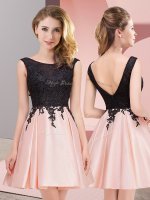 Pink A-line Lace Vestidos de Damas Zipper Satin Sleeveless Mini Length